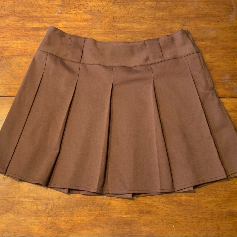 Preppy Brown Pleated Mini Skirt